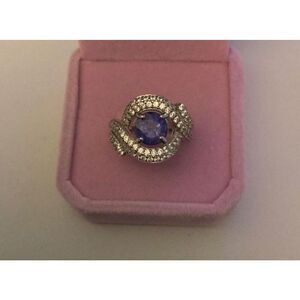 Gorgeous New Genuine Tanzanite & White Sapphire Gemstone Ring Sz 8